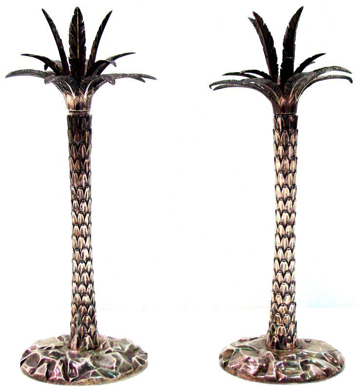 699 Pair Of Tiffany Sterling Palm Tree Candlesticks