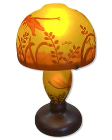 Galle Dragonfly Motif Cameo Glass Table Lamp and Shade