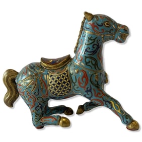 Chinese Cloisonne Enameled Horse Incense Burner Figurine