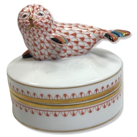 Herend Hungary Hand Painted Rust Fishnet Lidded Box