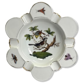Herend Hungary Hand Painted Porcelain Rothschild Bird Ashtray