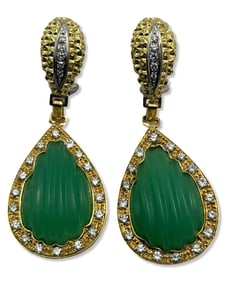 14kt YG, Approx 1.00-1.50ct Diamond, & Carved Jade Earrings