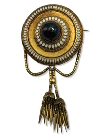 14kt YG, Cabochon Garnet, & Enamel Pendant