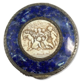 Vintage 800 Silver & Enamel Hand Mirror with Figural Insert