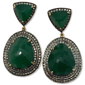 14kt YG, Diamond, & Chalcedony Earrings