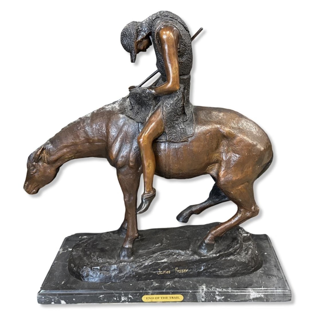 After James Earle Fraser (American, 1876-1953) Bronze Sculpture on Marble Base End of the Trail (1 of 3)