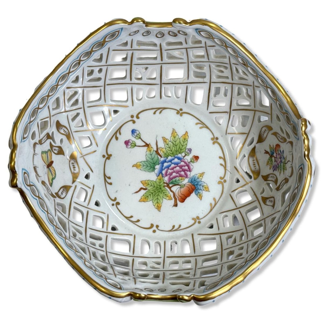 Herend Hungary Porcelain Queen Victoria Open Weave Basket (1 of 4)