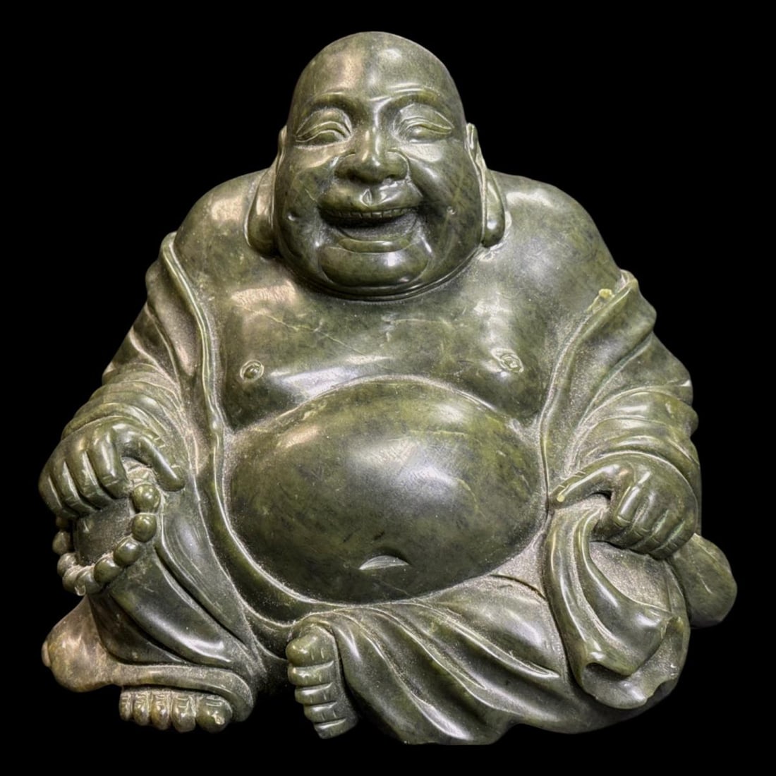 Chinese Carved Spinach Jade Seated Buddha Figure (1 of 2)