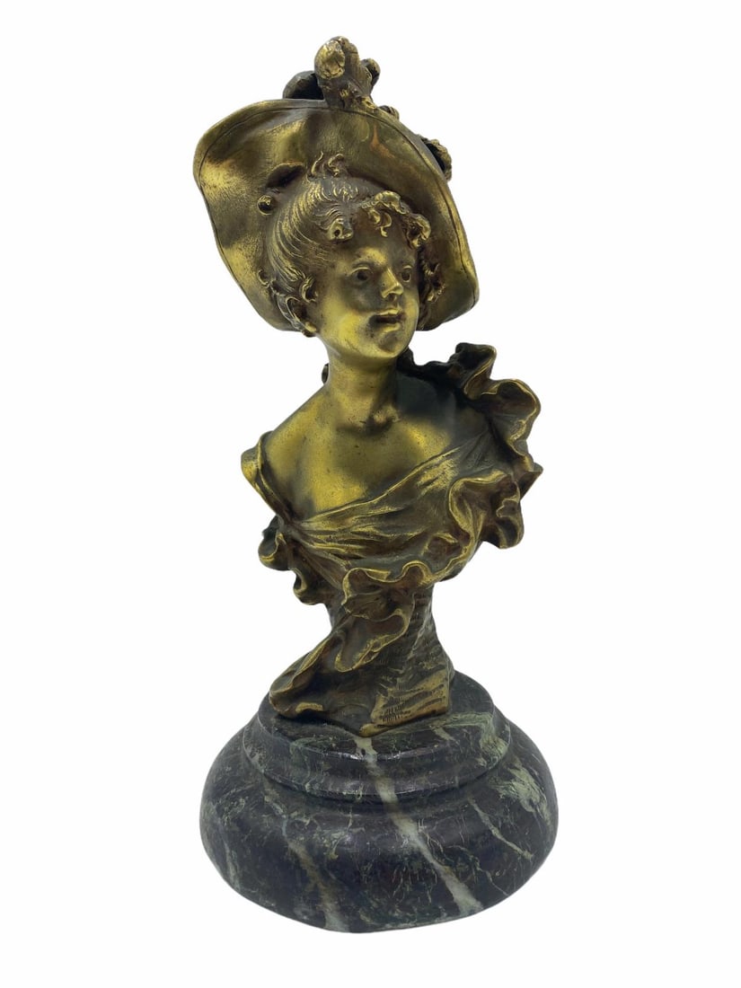 Auguste Moreau (French, 1834-1917) Bronze Bust on Marble Base: Auguste Moreau (French, 1834-1917) Bronze Bust on Marble Base measures H: 9"