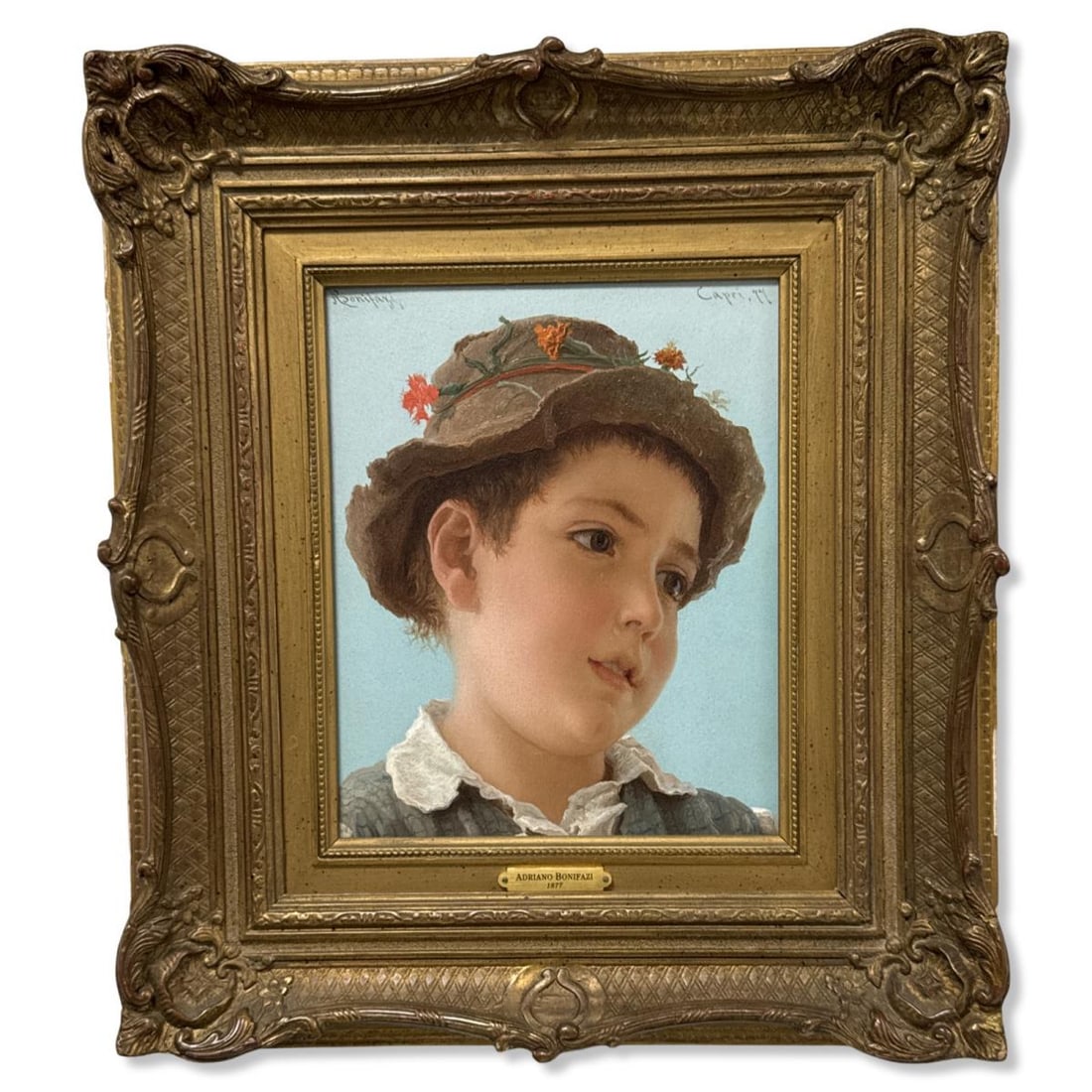 Signed Adriano Bonifazi (Italian, 1858-1914) Oil Painting Portrait of a Boy (1 of 5)