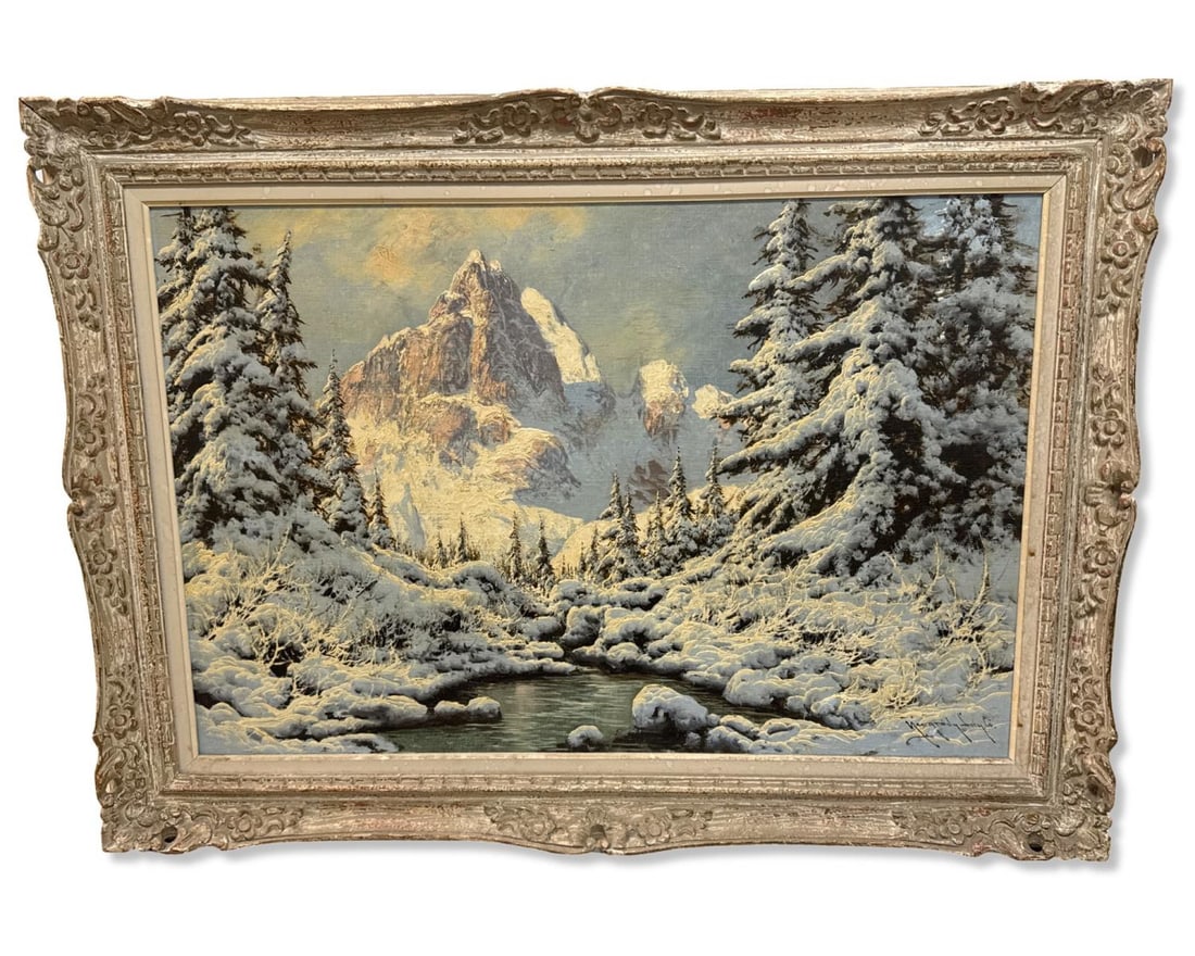 Signed Laszlo Neogrady (Hungarian, 1896-1962) Oil Painting Winter Forest Scene (1 of 4)