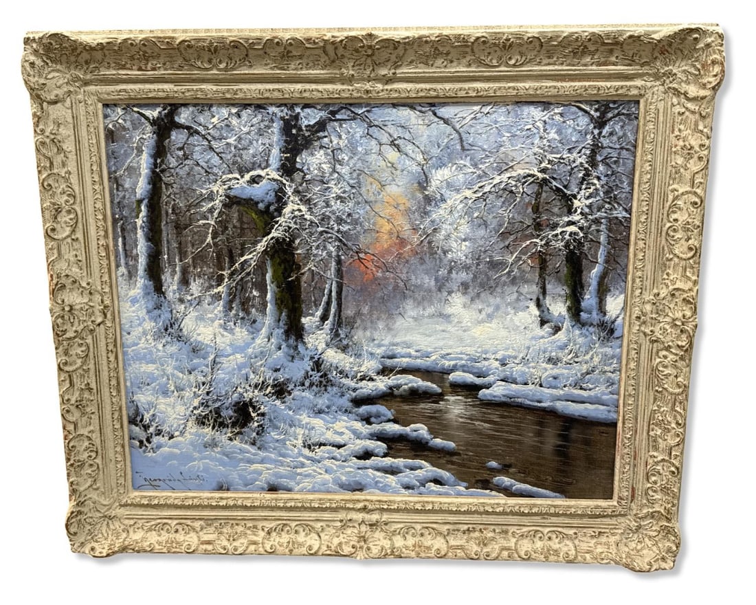 Signed Laszlo Neogrady (Hungarian, 1896-1962) Oil Painting Winter Forest and Creek Scene (1 of 4)
