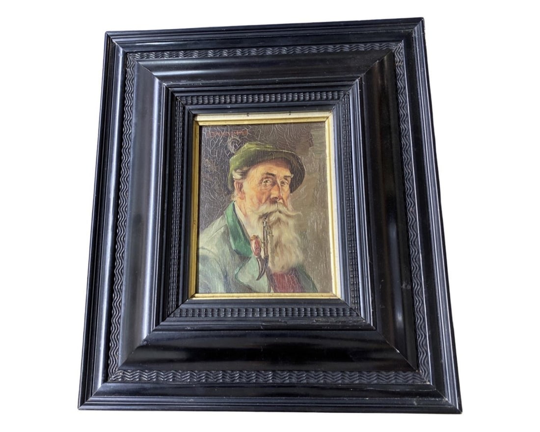 Artist Signed Oil Painting on Board Portrait of Old Man (1 of 2)