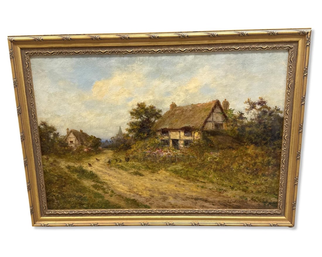 Signed R. Cook Oil Painting Rural Village Scene (1 of 3)