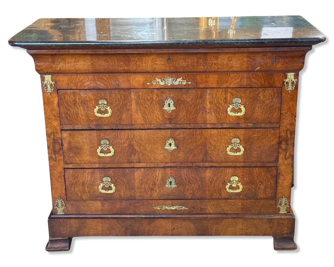 Antique European Bronze Mounted & Marble Top Biedermeier Three Drawer Commode (1 of 3)