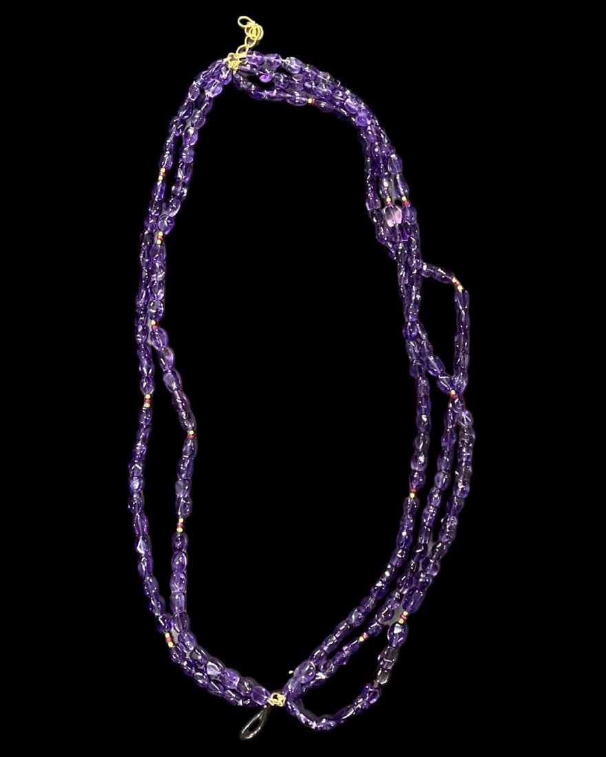 Amethyst Five Strand Beaded Necklace with a Gold Plated & Silver Metal Clasp (1 of 2)