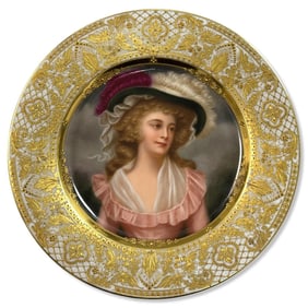 Signed Vienna CM Hutschenruether Portrait Plate of Lady Tykel