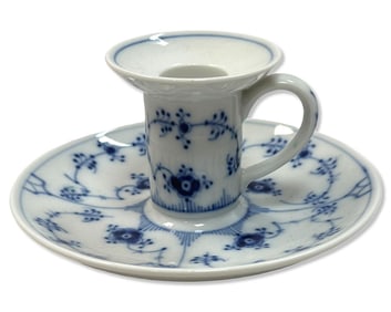 Royal Copenhagen Blue & White Porcelain Fluted Candle Holder with Handle