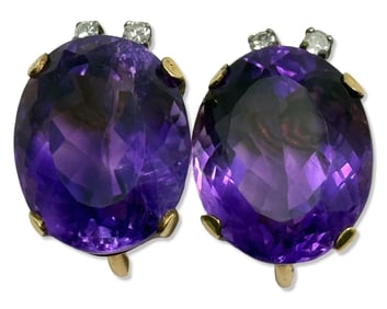 18kt YG, Approx 7.50-10.00ct Amethyst, & 0.25ct Diamond Clip-On Earrings