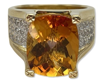 18kt YG, Approx 6.00ct Citrine & 2.00-2.50ct Diamond Ring