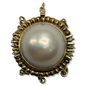 14kt YG, Approx 0.18ct Diamond & Pearl Pendant