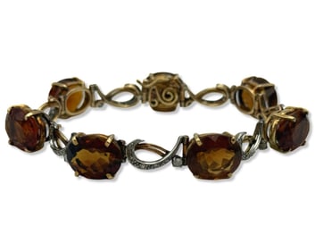 14kt YG + WG, White Sapphire, & Approx 14.00ct Citrine Bracelet