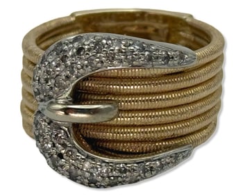 14kt YG & Approx 0.75ct Diamond Belt Buckle Motif Ring