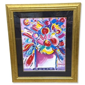 Signed Peter Max (German/American b. 1937) Lithograph in Color Abstract Flowers III