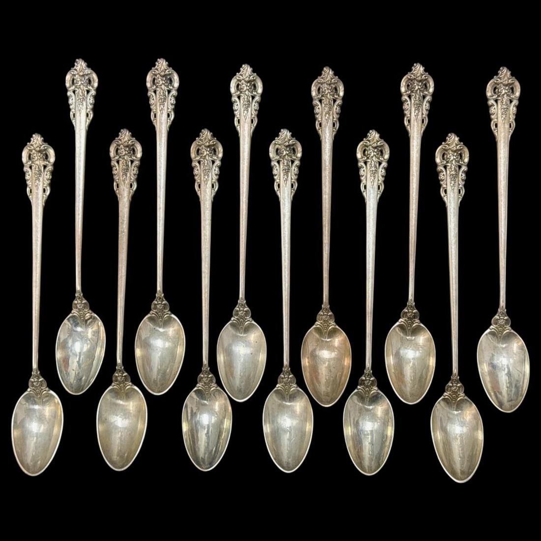 Lot of 12 Wallace Grande Baroque Sterling Silver Ice Tea Spoons (1 of 3)