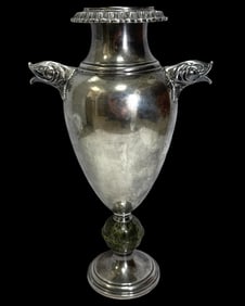 Greenleaf & Crosby Co. Rare Art Deco Style Sterling Silver & Agate Inset Fish Motif Vase