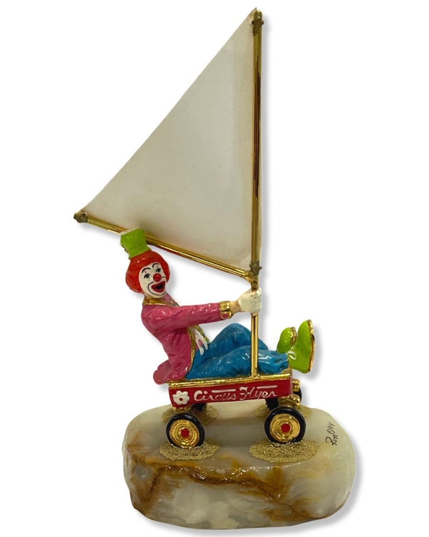 Signed Ron Lee Clown Circus Flyer Red Wagon with Sail Statue (1 of 1)
