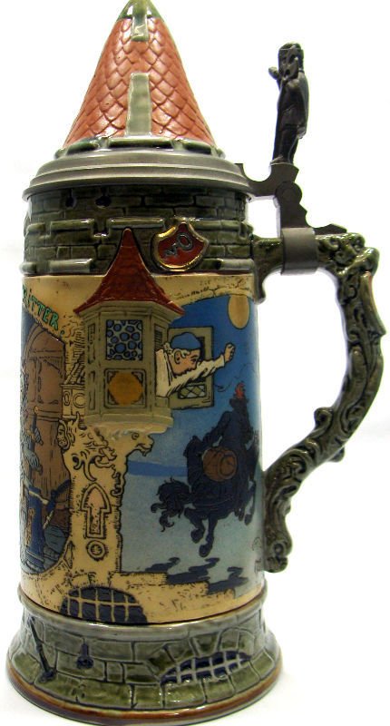 Original Mettlach Beerstein #2382: Original Mettlach German beerstein #2382 Der. Durstige, Liter stamped and numbered on bottom. Measures 11 1/4" high x 5 1/2" wide. For Domestic or International Shipping Quotes Please Feel Call Ryan o