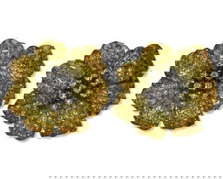 18kt WG, 1.20ct Diamond, & 35.20 Yellow Sapphire Flower Earrings