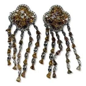18kt WG + YG, 5.44ct Colored Diamond, & 1.00ct Diamond Earrings