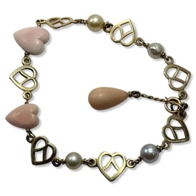 14kt YG, Pearl, & Pink Coral Heart Motif Bracelet