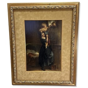 Artist Signed Antique Old Master Oil Painting Mother with Child