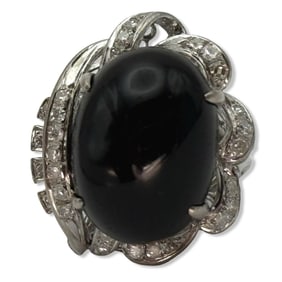 14kt WG, Approx 1.00-1.50ct Diamond, & Onyx Ring