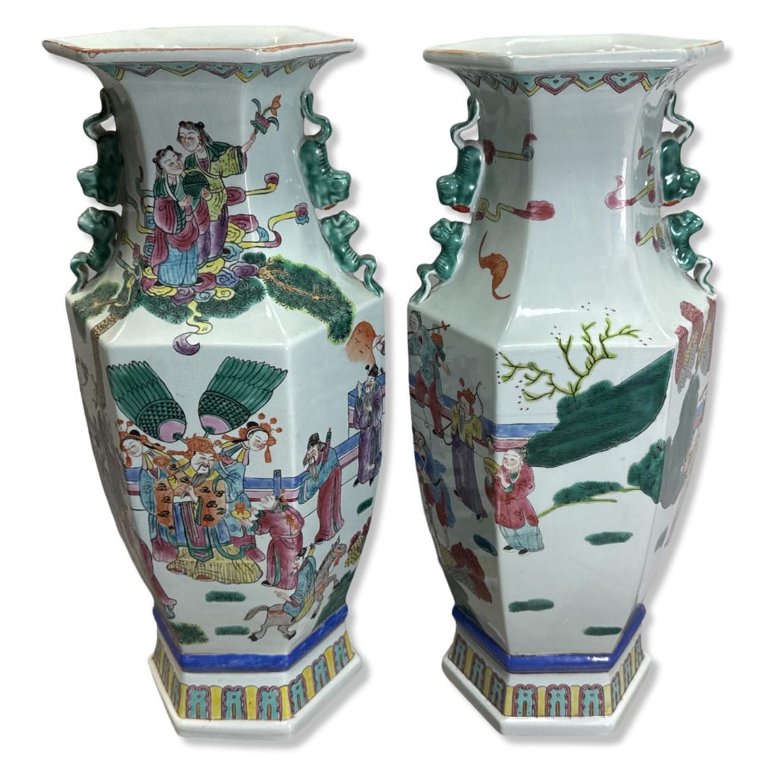 Pair of Chinese Hand Painted Six Sided Vases (1 of 3)