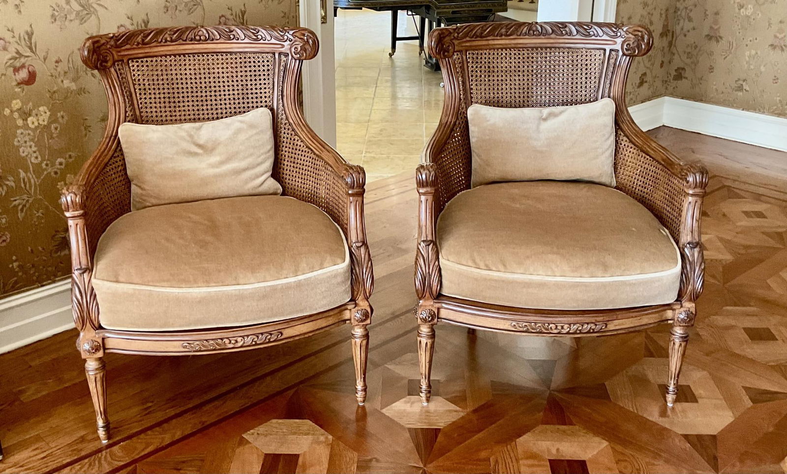 Pair of French Floral Motif Carved Arm Chairs (1 of 2)