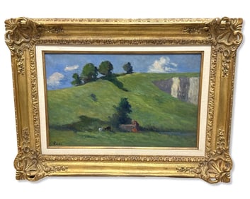 Signed Maximilien Luce (French, 1858-1941) Oil Painting on Canvas Rural Cliffside Scene