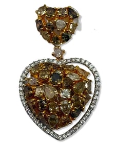 18kt WG + YG, 4.73ct Colored Diamond, & 0.36ct Diamond Heart Shaped Pendant