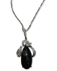 14kt WG, Approx 0.50-1.00ct Diamond, & Onyx Necklace