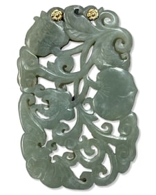 Chinese Carved Jade & YG Pendant