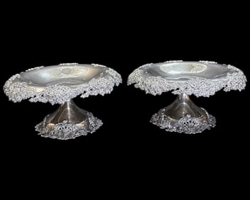 Pair of Tiffany Co. Sterling Silver Uniquely Handchased Compotes