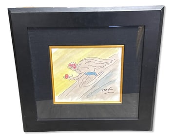Signed Peter Max (German/American B. 1937) Original Watercolor on Paper Angel with Flower