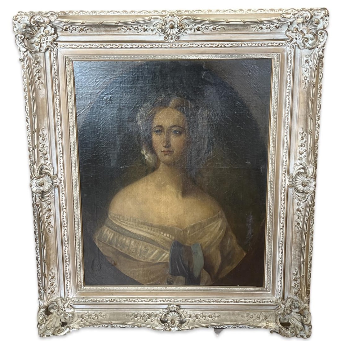 European School Oil Painting on Canvas Ladies Portrait on Carved Frame (1 of 3)