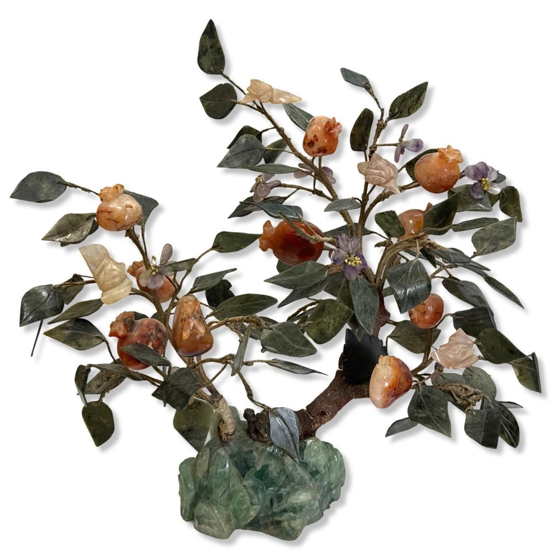 Antique Chinese Carved Jade & Carnelian Figural Bonsai Tree (1 of 2)