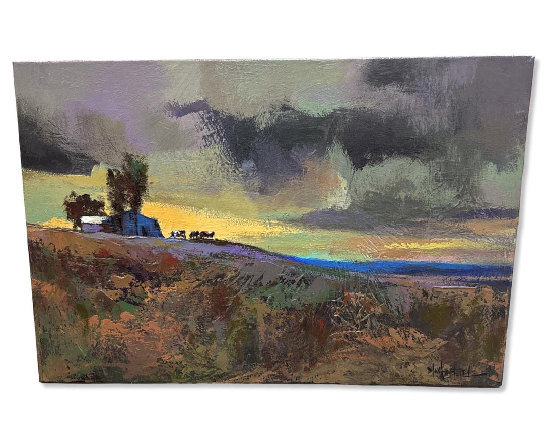 Signed Ian Hertslet (South African b. 1951) Oil Painting Rural Sunset: Signed Ian Hertslet (South African b. 1951) Oil Painting Rural Sunset. Signed lower right, measures H: 20" x W: 29 3/4"