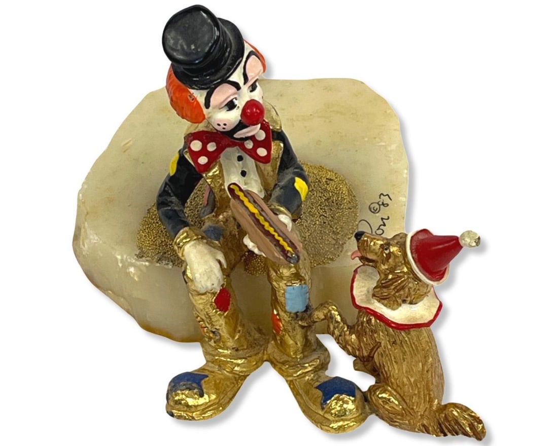 Signed Ron Lee Clown with Hot Dog Figurines (1 of 1)