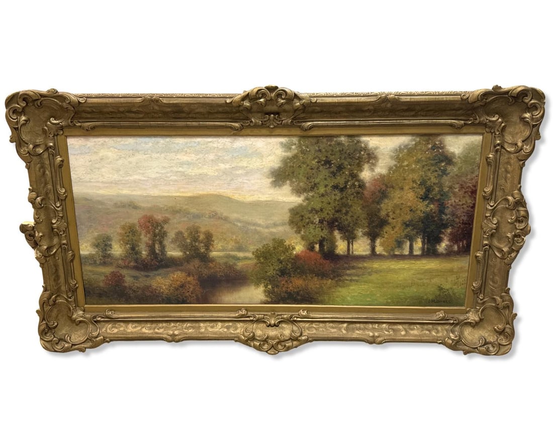 Signed Milton H. Lowell (American, 1848-1927) Oil Painting on Canvas Autumn Rolling Hills (1 of 3)